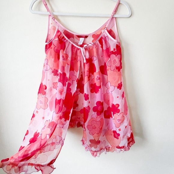 La SENZA Tops - Y2K LA SENZA MESH TIE UP FLORAL VINTAGE TOP